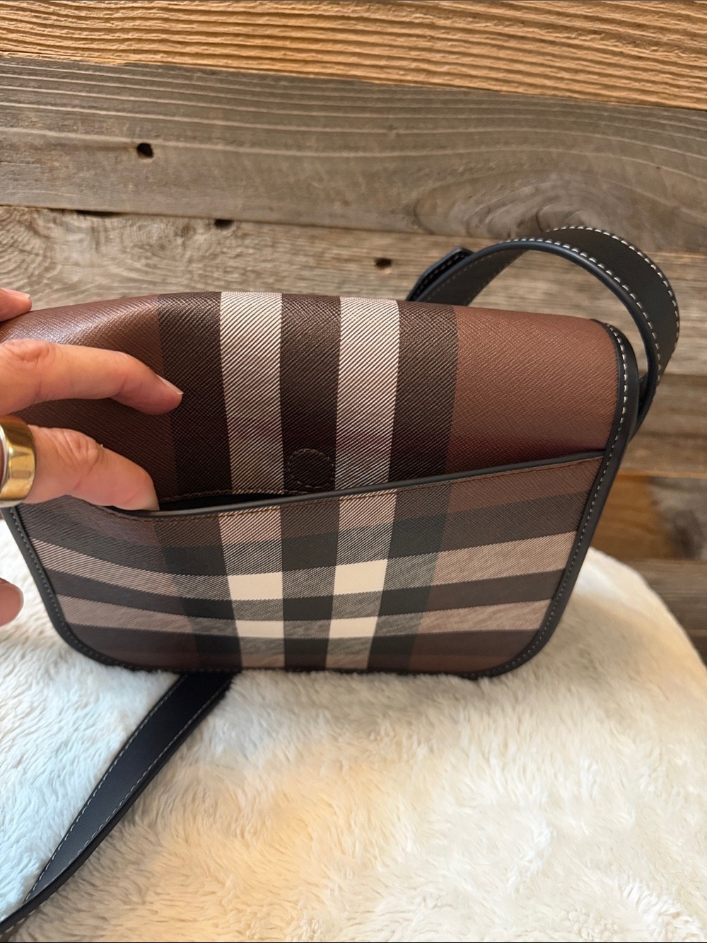 Burberry Brown and Black Checked Messenger Bag Unisex - Picture 5 of 14